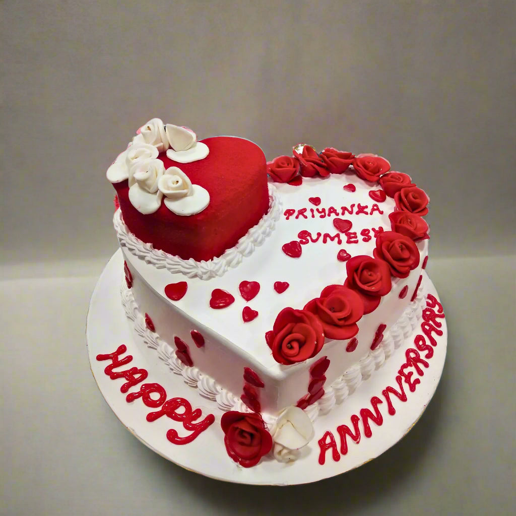 Double heart anniversary cake