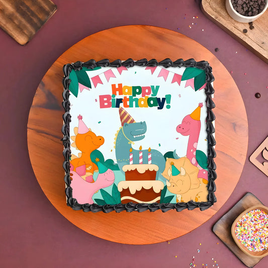 Dino world photo birthday cake