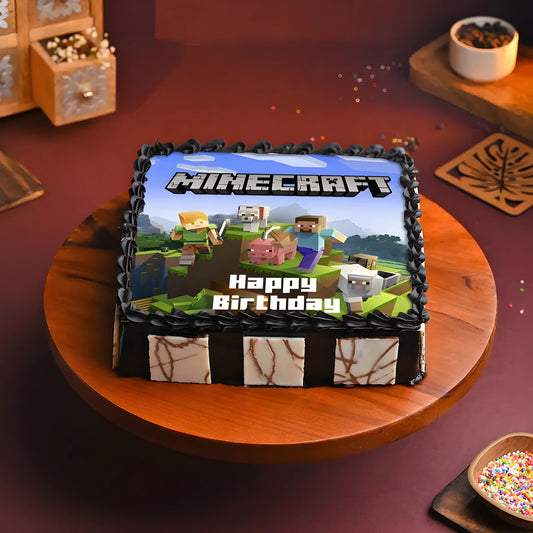 Minecraft photo birthday cake