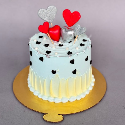 Silver & Red Heart Valentine Special Cake