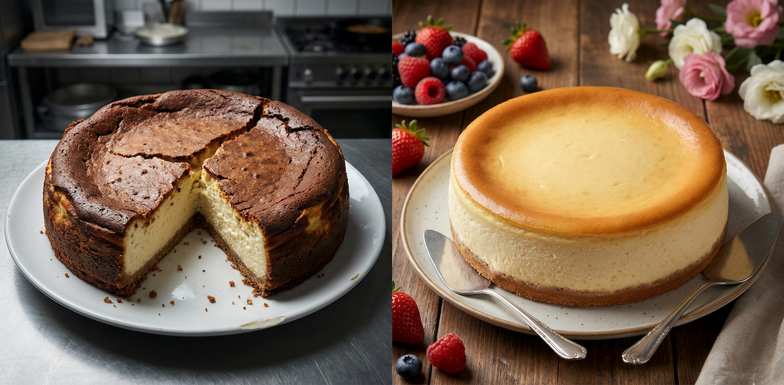 Cracked cheesecake vs perfectly baked cheesecake
