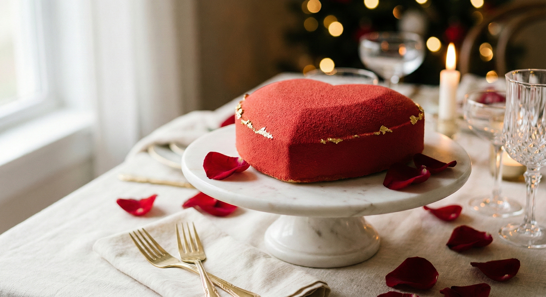 Red heart cake wit valentine's romantic theme