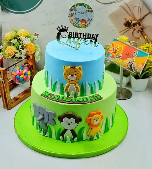 Jungle theme two tier cake