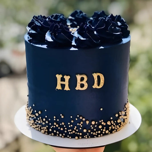 Birthday cake blue and golden