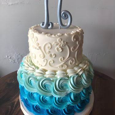 Exotic blue birthday 2 tier cake