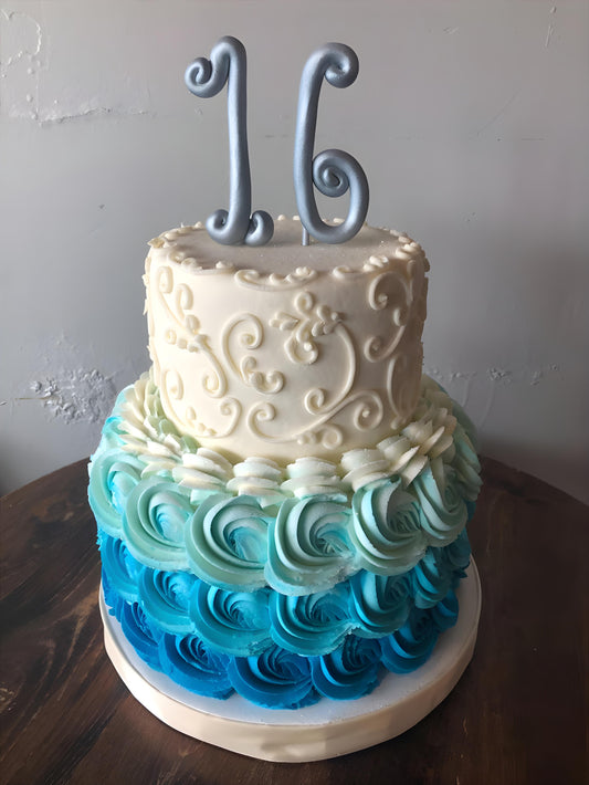Exotic blue birthday 2 tier cake