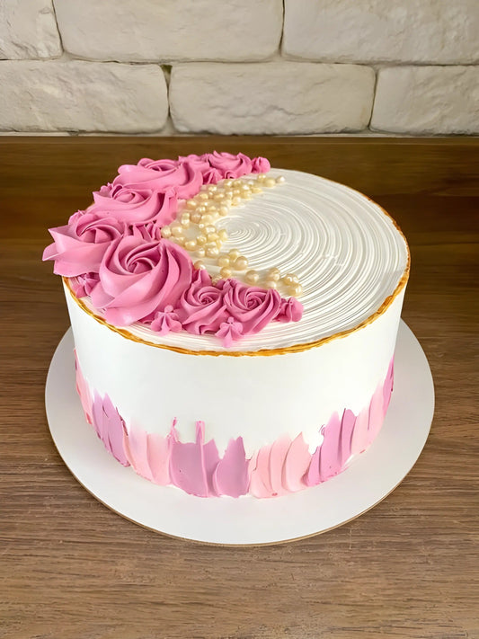 Birthday pink and white cake