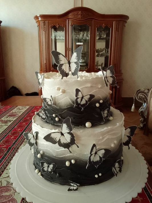 Black and White designer anniversary cake