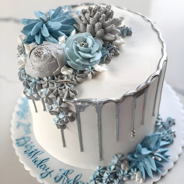 Silver exotic designer cake