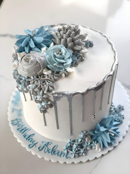 Silver exotic designer cake